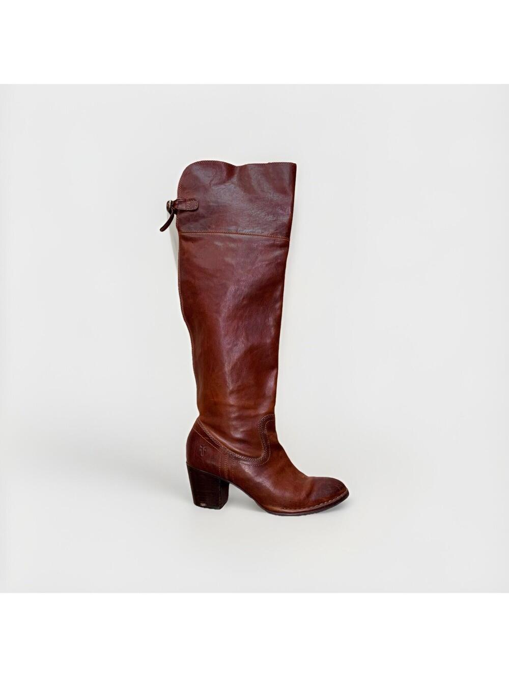 Frye Lucinda Slouch Tall Boots Women’s 8M Cognac Brown Leather Over The Knee